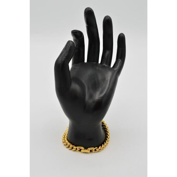 Givenchy Vintage Logo Heart Bracelet Crystal Gold Cuban Chain Signed 1980s Bin2 - Picture 10 of 12